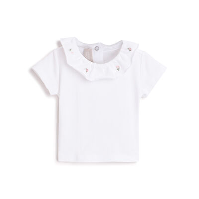 Girls White Solid Short Sleeve T-Shirt